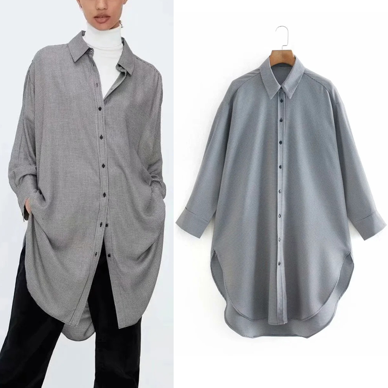 2021 New Plaid Oversized Shirt Women Vintage Houndstooth Collared Long Sleeve Blouse Woman Streetwear Casual Ladies Tops X21g
2021 New Plaid Oversized Shirt Women Vintage Houndstooth Collared Long Sleeve Blouse Woman Streetwear Casual Ladies Tops X21g