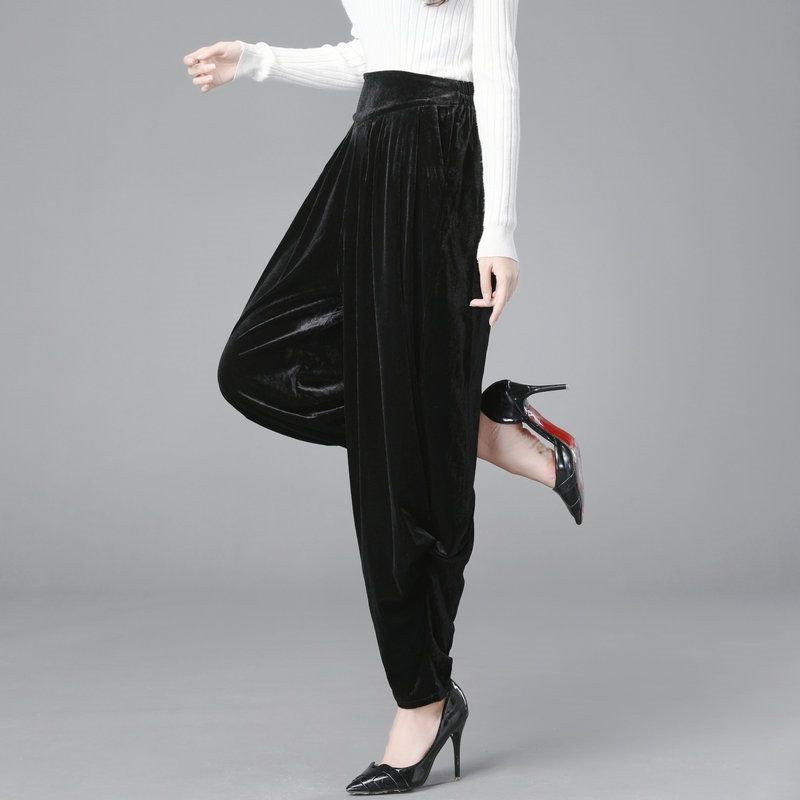 Mom Loose Harem Pants Casual Plus Size Velvet Trousers Middle Aged Women Fashion High Waist Wide Leg Pants Spring New Sweatpants 201228