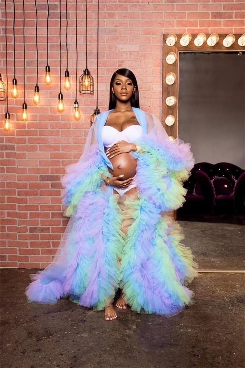Rainbow Maternity Sleepwear for Photoshoot Ruffled Plus Size Fluffy Pajamas Party Nightgowns Custom Made Pregnacy Gowns Undergarments
