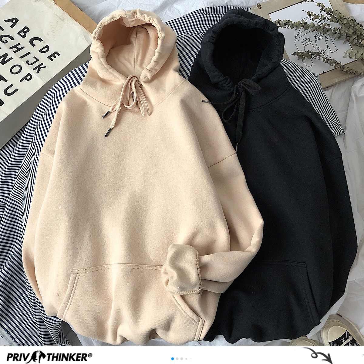 Privathinker Woman's Sweatshirts Solid 12 Colors Korean Female Hooded Pullovers Cotton Thicken Warm Oversized Hoodies Women 200929