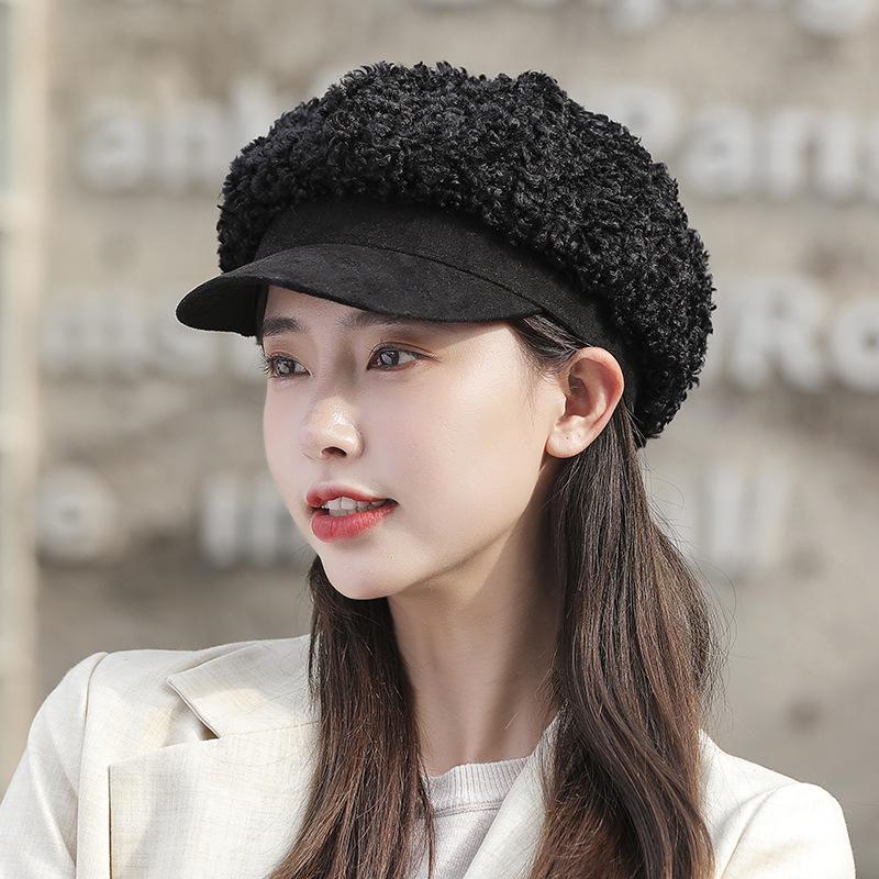 Autumn Winter New Korean Cashmere Octagonal Hat Simple Painter's Hat Fashion Suede Beret Hats Lady Fluffy Duck Cap, Black
Autumn Winter New Korean Cashmere Octagonal Hat Simple Painter's Hat Fashion Suede Beret Hats Lady Fluffy Duck Cap, Black