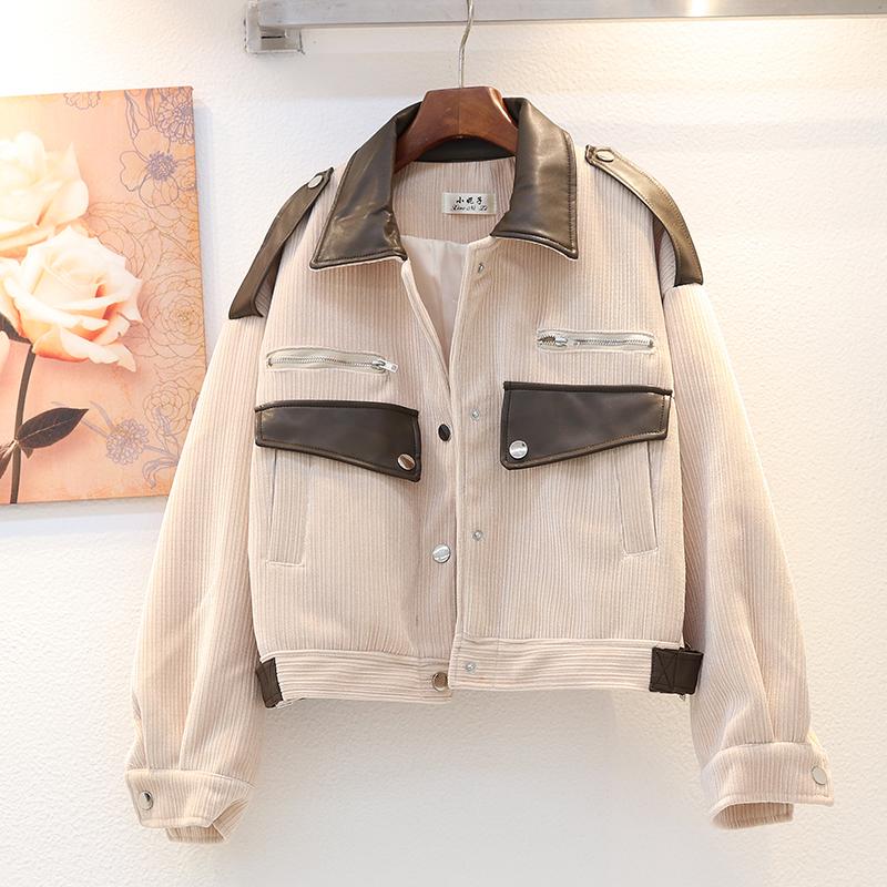 Korean Fashion Corduroy Jacket Coat Women 3 Color PU Splicing Jackets Autumn Winter Thick Big size Loose Short Outerwear Female, Beige
Korean Fashion Corduroy Jacket Coat Women 3 Color PU Splicing Jackets Autumn Winter Thick Big size Loose Short Outerwear Female, Beige