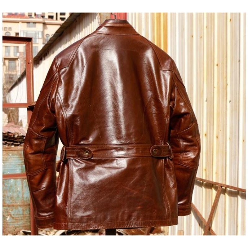 YRSuper Italy tanned cowhide wearVintage Hunting style leather jacketPlus size classic genuine leather coat 201128
