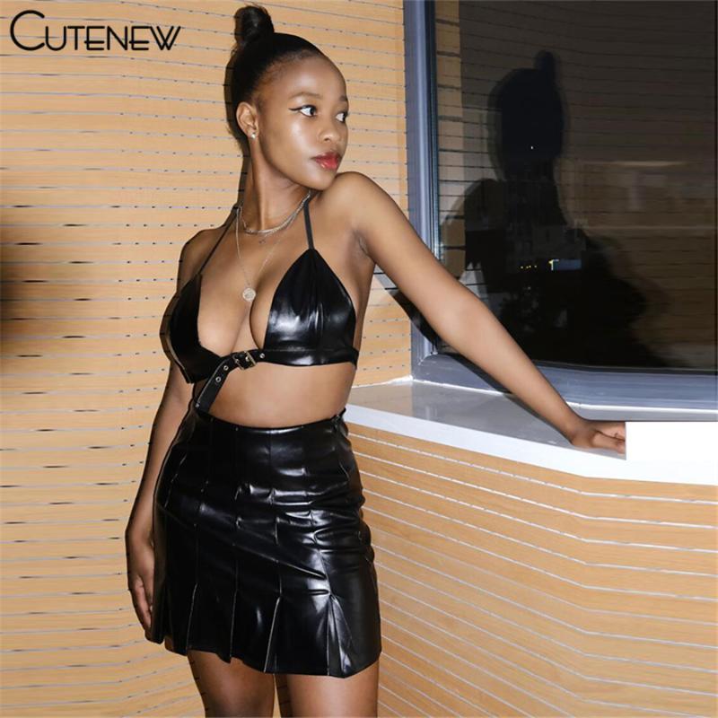 Work Dresses Cute Y2K Leather Faux Two Piece Set Women Outfits Solid Sexy Halter Deep V-neck Bra Tops+Bodycon Skirt Lady Midnight Clubwear, White;black
Work Dresses Cute Y2K Leather Faux Two Piece Set Women Outfits Solid Sexy Halter Deep V-neck Bra Tops+Bodycon Skirt Lady Midnight Clubwear, White;black