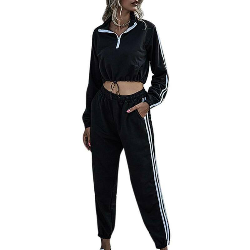 Striped Stitching Sports Suit Womens Zipper Turn Down Neck Short Sweatshirt and Long Pants Sets Casual Tracksuit Clothing Female, Black
Striped Stitching Sports Suit Womens Zipper Turn Down Neck Short Sweatshirt and Long Pants Sets Casual Tracksuit Clothing Female, Black