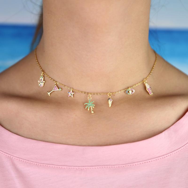 Multi mini charm paved women wedding choker necklace with gold color plated eye hamsa tree cream cup pendant cute neckalce
Multi mini charm paved women wedding choker necklace with gold color plated eye hamsa tree cream cup pendant cute neckalce