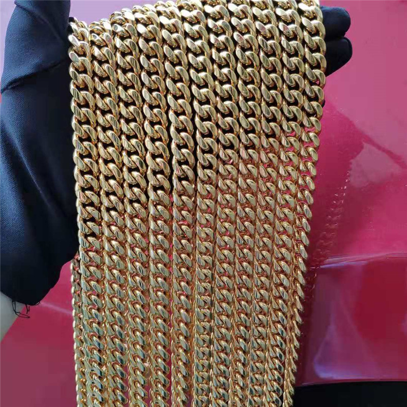 Width 681012mm 182426inch Stainless Steel Yellow Gold Plated Cuban Chain Necklace for Men Women Punk Jewelry