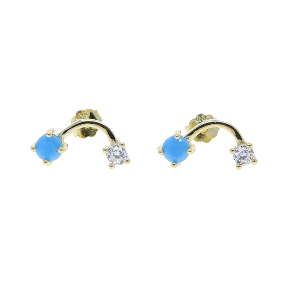 Fashion 925 sterling silver wave shape stud earring Jewelry Cute mini Stud Earrings with turquoise paved for Women ear Earring