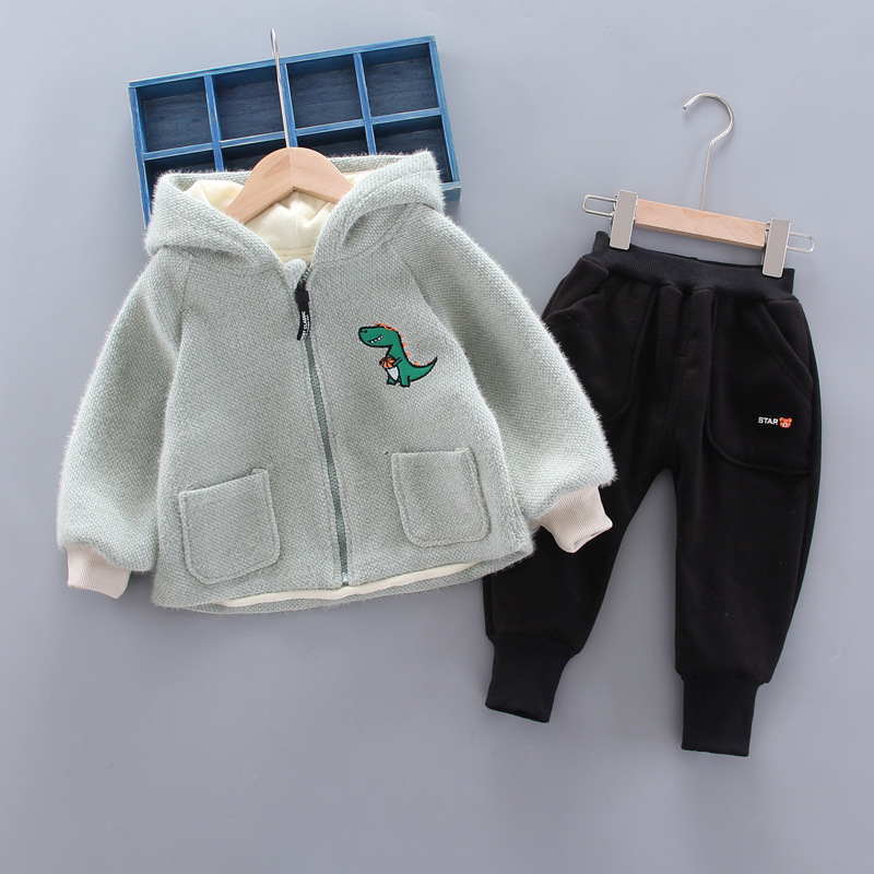 Thicken Children Cartoon Clothes Autumn Winter Baby Boys Girls Casual Hooded Jacket Pants 2Pcs/sets New Kids Fashion TracksuitX1019