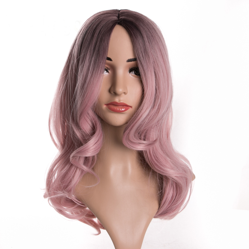 Fashion Long Wave Synthetic Pink Ombre Hight temperature Hair wig