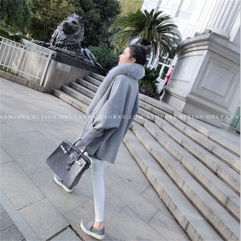 Winter Coat Women Wool Warm New Winter Coat Female Korean Loose Fur Collar Size Large Cloth Coat 201112