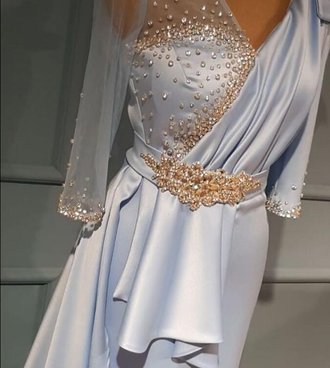 Aso Ebi 2020 Arabic Crystals Mermaid Sexy Evening Dresses Deep V-neck Prom Dresses Satin Formal Party Second Reception Gowns ZJ663