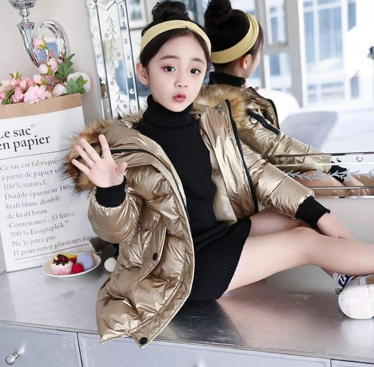 Children Long Padded Coats Girl Winter Coat Kids Warm Fur Hooded Thickening Cotton Padded Coats high Children's cotton coat LY113