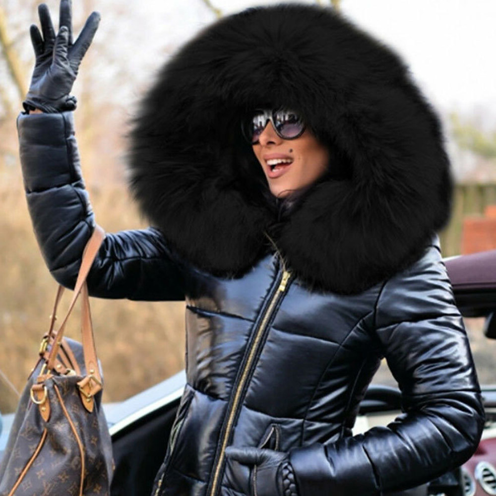 Cotton Padded Jacket Parkas Female Women Winter Coat Thickening Cotton Winter Jacket Womens Black Faux Fur Outwear Silm 201029