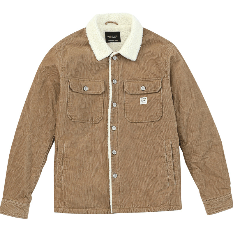 Autumn Winter Coats Men Shearling-Lined Cotton-Blend Corduroy Trucker 100% Cotton Warm Jackets Plus Size Parkas 201201
