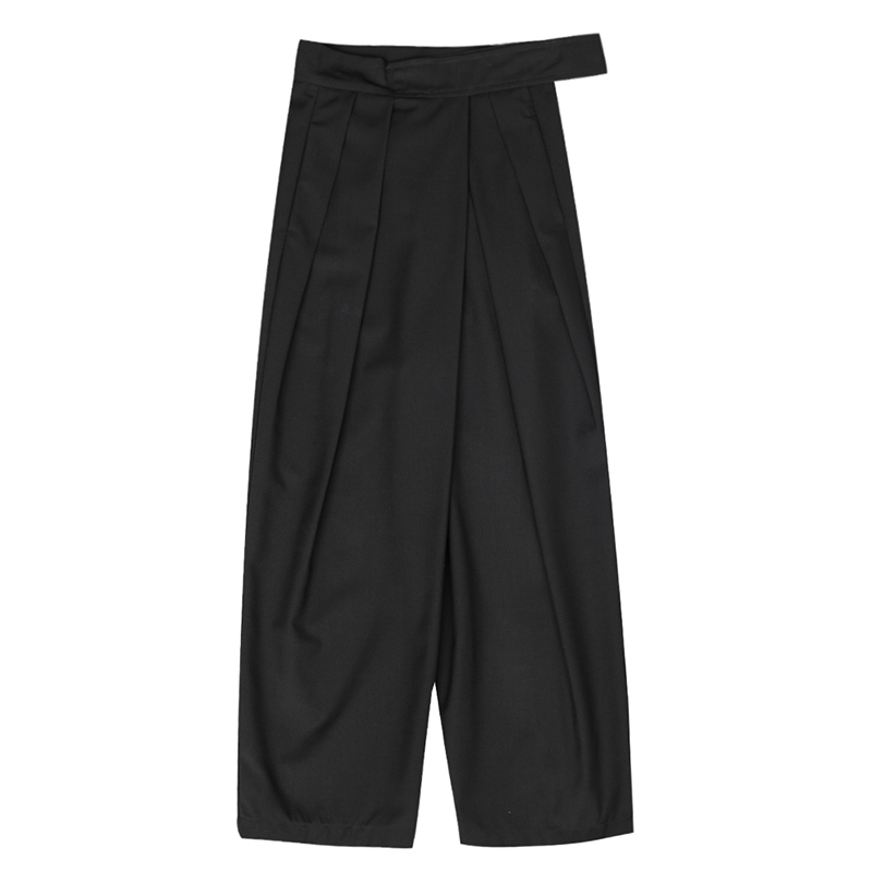 [EAM] High Waist Black Split Joint Pleated Long Wide Leg Trousers New Loose Fit Pants Women Fashion Spring Summer 1U360 201111