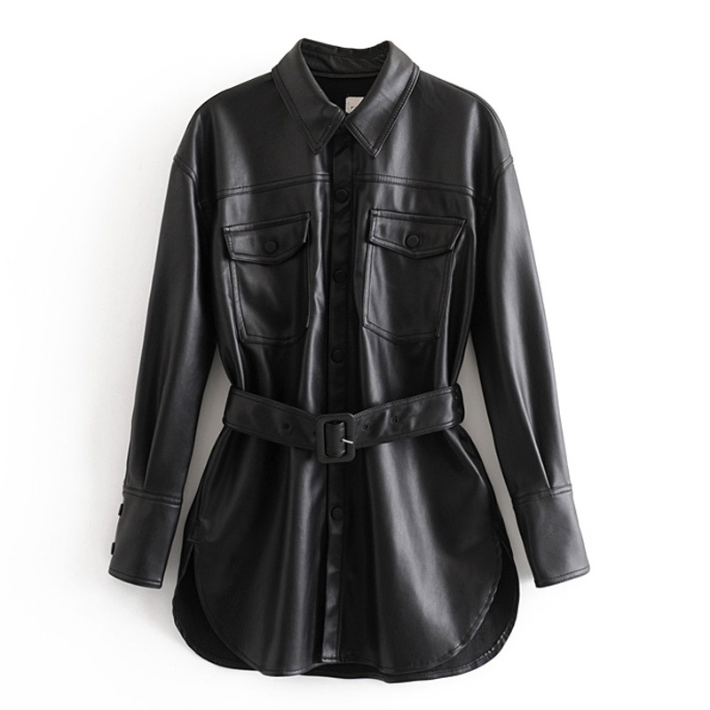 2021 New Winter Fashion Women' Fashions Plutonium Shirts Elegant Tie Waist Pockets High Imitation Leather Tops 5O63, Black
2021 New Winter Fashion Women' Fashions Plutonium Shirts Elegant Tie Waist Pockets High Imitation Leather Tops 5O63, Black