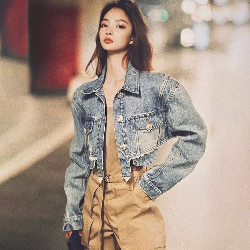 TWOTYLE Patchwork Tassel Denim Jacket For Women Lapel Long Sleeve Casual Short Coats Female Autumn Fashion Style 201017