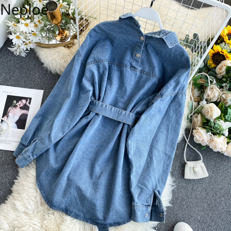 Neploe Denim Jackets Women Sexy Backless Drawstring Single Breasted Coats Fashion Long Sleeve Turn Down Collar Female Tops 49754 201017
