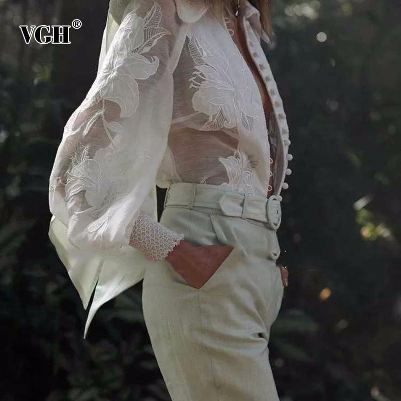 VGH Patchwork Embroidery Floral Women' Shirts Lapel Collar Lantern Long Sleeve Perspective Blouse Female 2020 Casual Fashion, White
VGH Patchwork Embroidery Floral Women' Shirts Lapel Collar Lantern Long Sleeve Perspective Blouse Female 2020 Casual Fashion, White