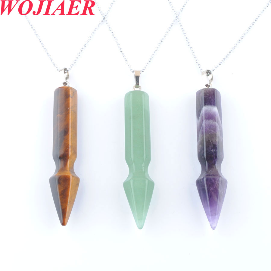 WOJIAER Natural Stone Hexagonal Column Pendant Necklace for Healing Point Women Jewelry Crystal Bullet Tiger's Eye DBO909