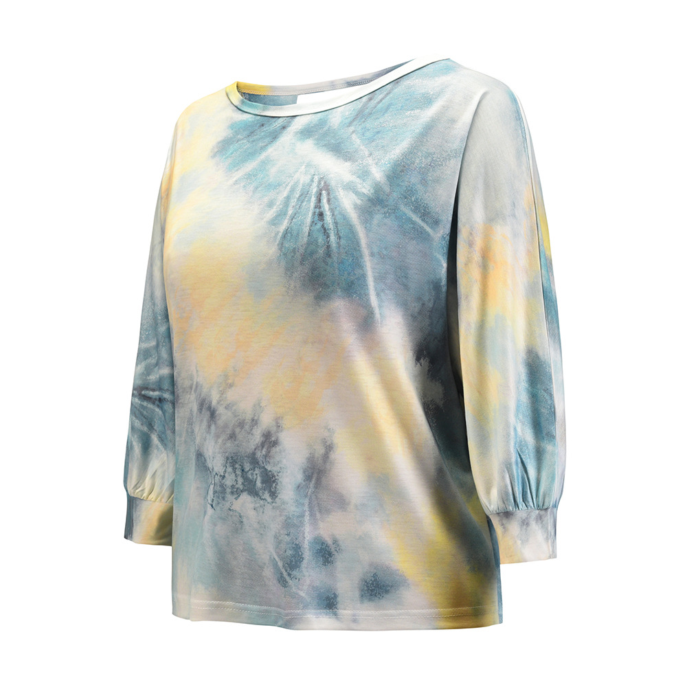 Round neck open back sweater 2021 autumn and winter new women's gradient color long-sleeved tie-dye loose sexy top women
