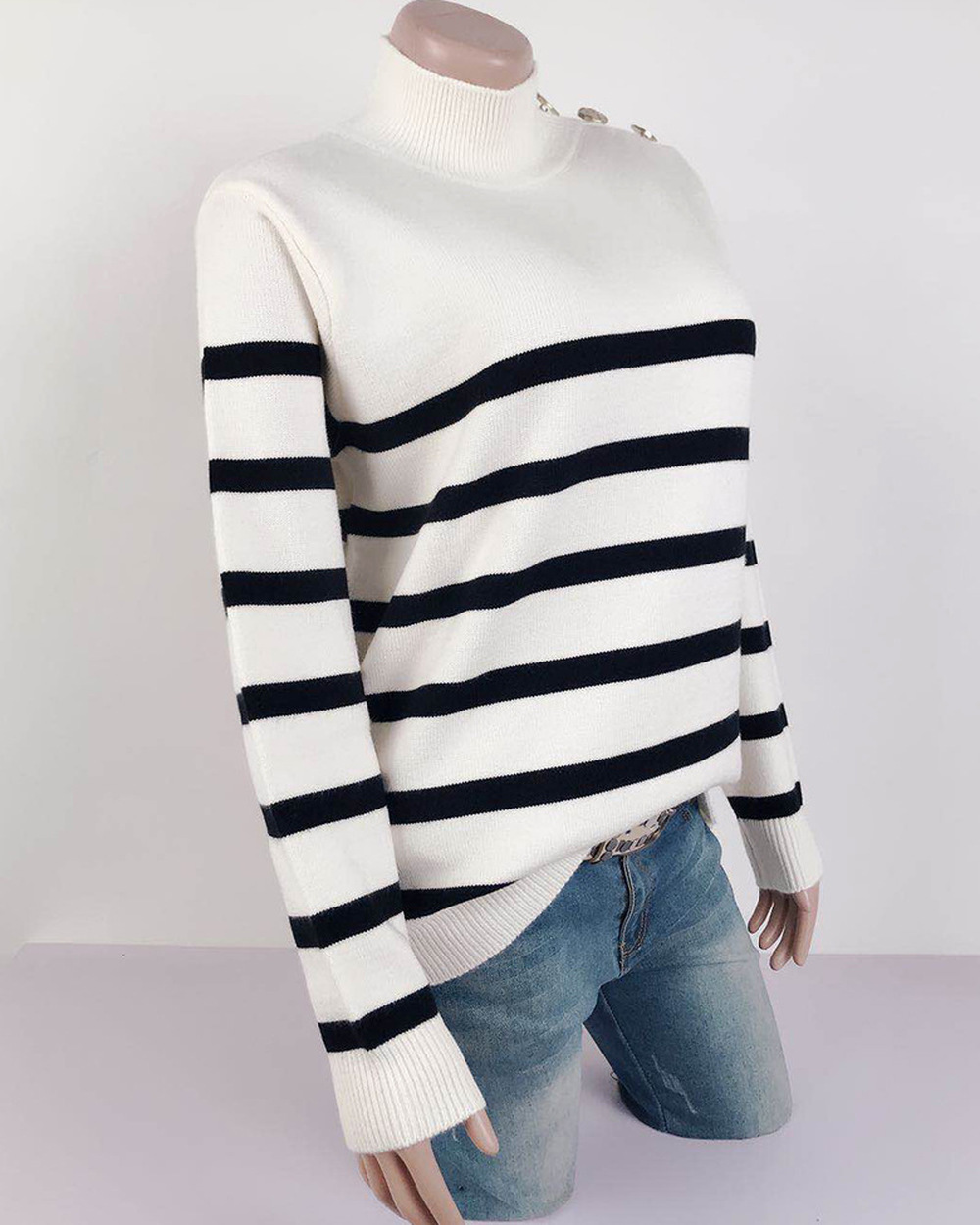 Winter Women's Turtleneck Sweaters Women Striped Knitted Wool Sweater Ladies 201111wtt