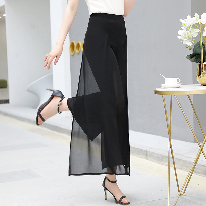 autumn summer long trousers women solid wide leg pants two piece set plus size mesh loose casual high waist pantaloni donna T200606