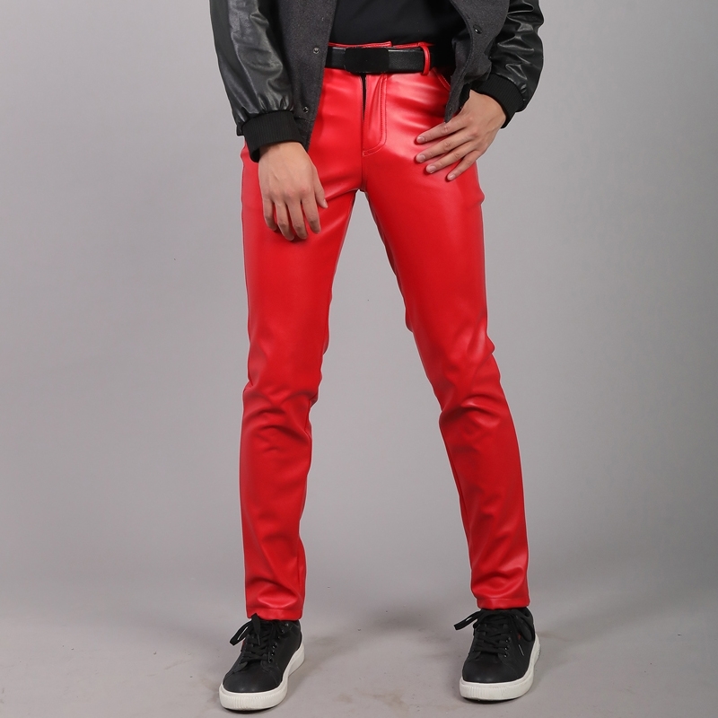 PU Leather Pants Men Slim Fit Stretch Fashion Casual High Quality Zipper Skinny Nightclub Faux Mens Leather Pants Plus Size 38 201109