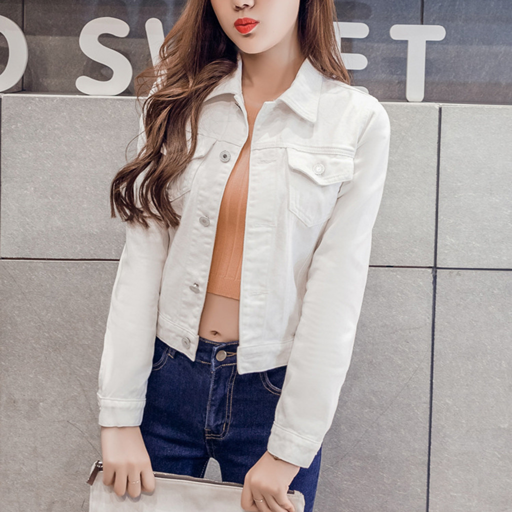 Fashion Women Lapel denim jacket Solid Denim Buttons Jeans Jacket Casual Streetwear Autumn Winter bomber jacket for women 201019