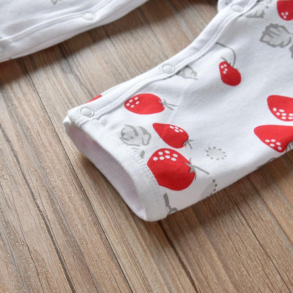 Newborn Baby Girls Romper Cute Strawberry Print Cotton Long Sleeve Jumpsuit Autumn Outfit Clothes Infant Toddler Clothing 201027