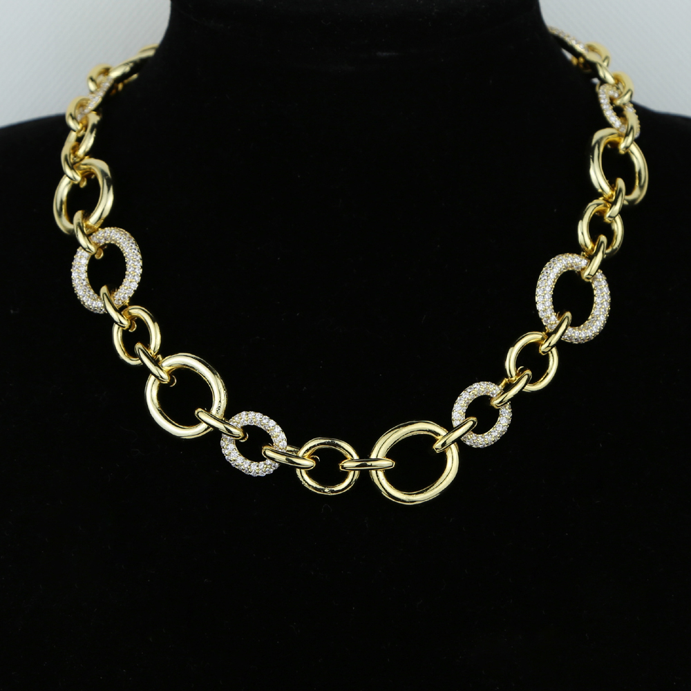 Hot Selling Gold Color Geometric Round Oval Circle Cz Link Chain Women Necklace Delicate Trendy Fashion Choker Necklace Jewelry