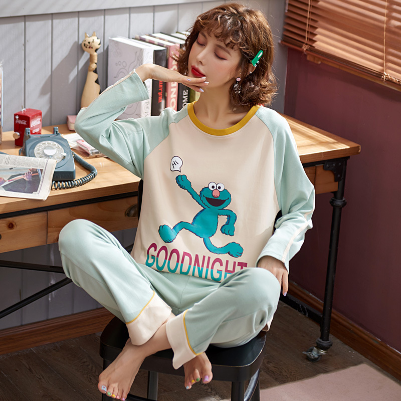 Summer Pjs Cotton Women Pajamas Sleepwear Sets Cartoon Lady Nightwear Women's Round Neck Casual Homewear Loungewear Suit M-XXL 201031