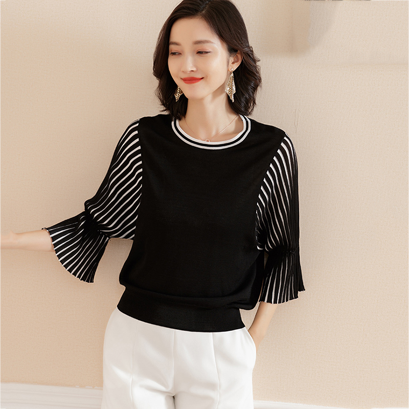 Spring Knit Top Women New Loose Casual Korean Pullover Thin Sweater Black Stripes Summer Fashion Knit Thin Sweater Women 201030wtt
