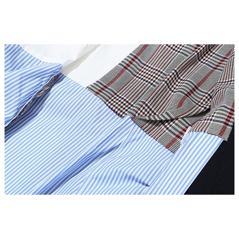 EAM Women Gray Plaid Striped Split Joint Blazer Lapel Long Sleeve Loose Fit Jacket Fashion Spring Autumn 1T134 201114