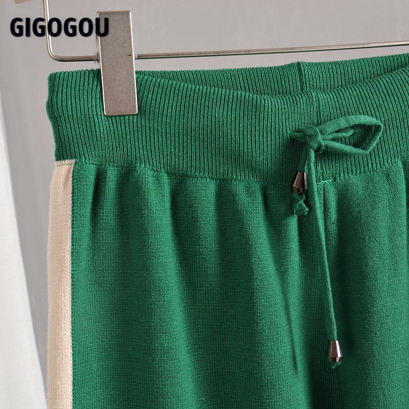 GIGOGOU Color Block Women's Tracksuit Knitted Harem Pant Set Woman 2/Two Pieces Winter Autumn Sportwear Clothes Suits 220315