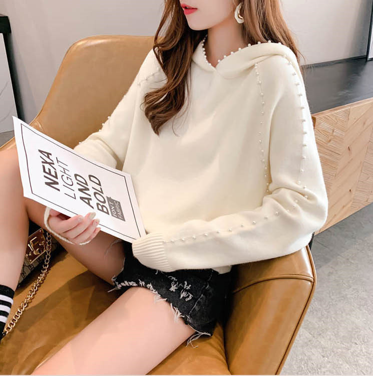 New Fashion Autumn and Winter Women's Hooded Sweater Pure Color Female Spring Long Sleeve Knitwear Students Knitted Tops 201023