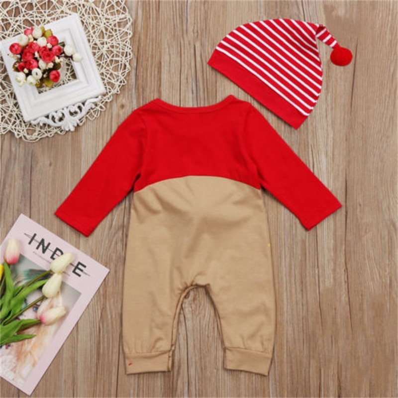 2Pcs Newborn Baby Boys Girl Christmas Rompers Long Sleeve Deer Romper Jumpsuit Hat Sleepwear Party Costume Baby Clothes 201027