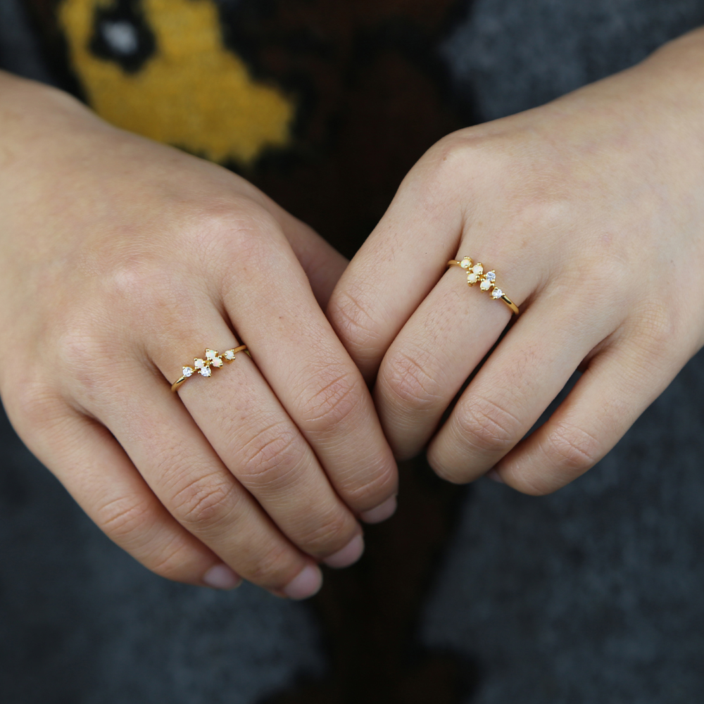 New Arrive Minimal Delicate Jewelry Tiny Fire Opal Cz Paved Dainty Jewelry for Women Teen Girl Fashion Elegant Stacking Cz Rings