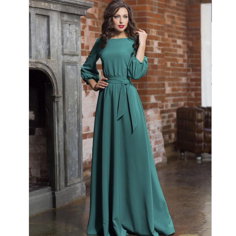 Vintage Bow Tie Maxi Long White Dress Women Lantern Sleeve Elegant Bandage Dress 2019 Solid O Neck Boho Floor -Length Dress LJ201202
