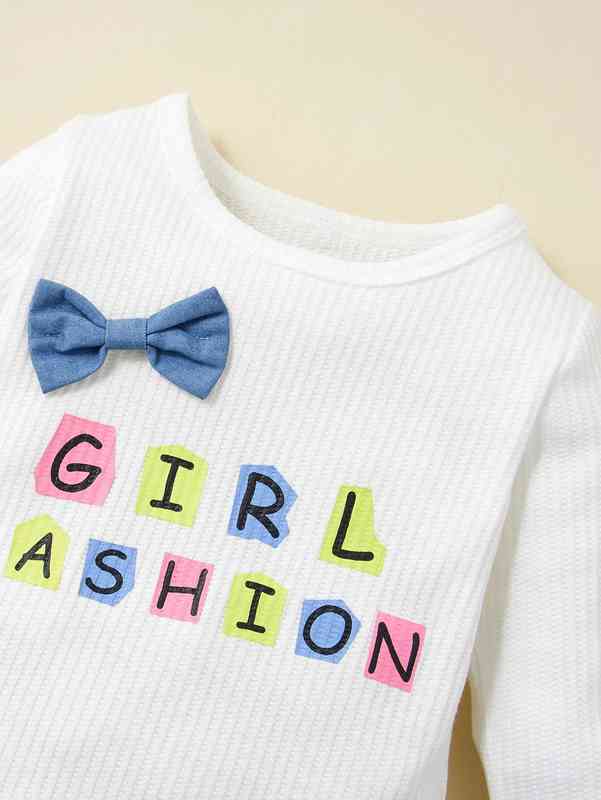 Baby Letter Graphic Bow Tee & Flare Leg Jeans SHE