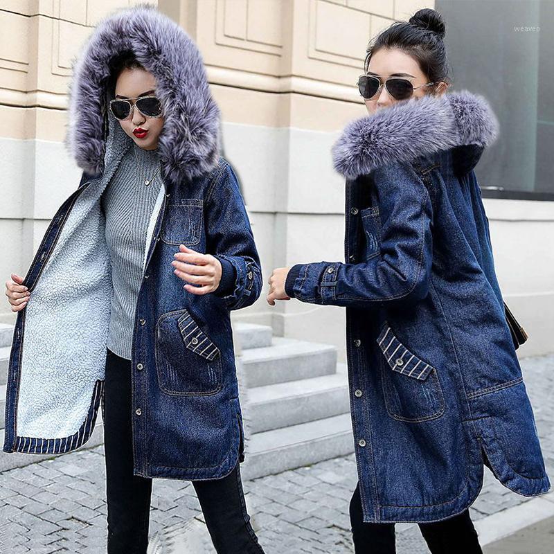 European Ladies Winter Jeans Jacket Hooded big fur collar Denim jacket female Warm Wool lining Jean Coat Women Large size 5XL1, Black;brown 
European Ladies Winter Jeans Jacket Hooded big fur collar Denim jacket female Warm Wool lining Jean Coat Women Large size 5XL1, Black;brown