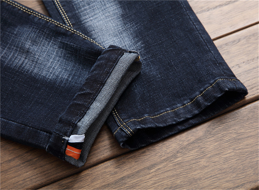 Men's Straight Leg Denim Jeans, Slim Fit, Navy Blue, Geometric Pattern, Hip Hop Style B2