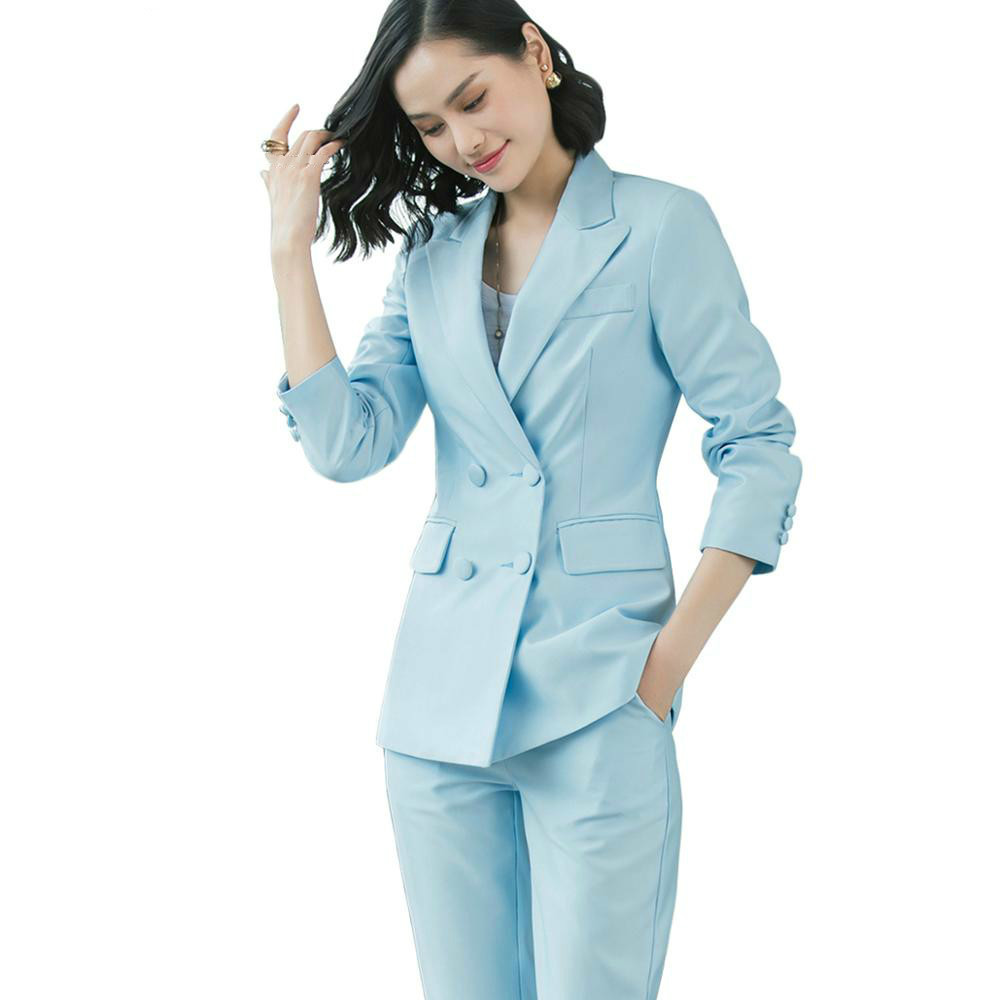 Women's Clothing Solid Color Trouser for Women Jacket Pants Suit Office Business Ladies Suits Blazer Set Women Suits T200818