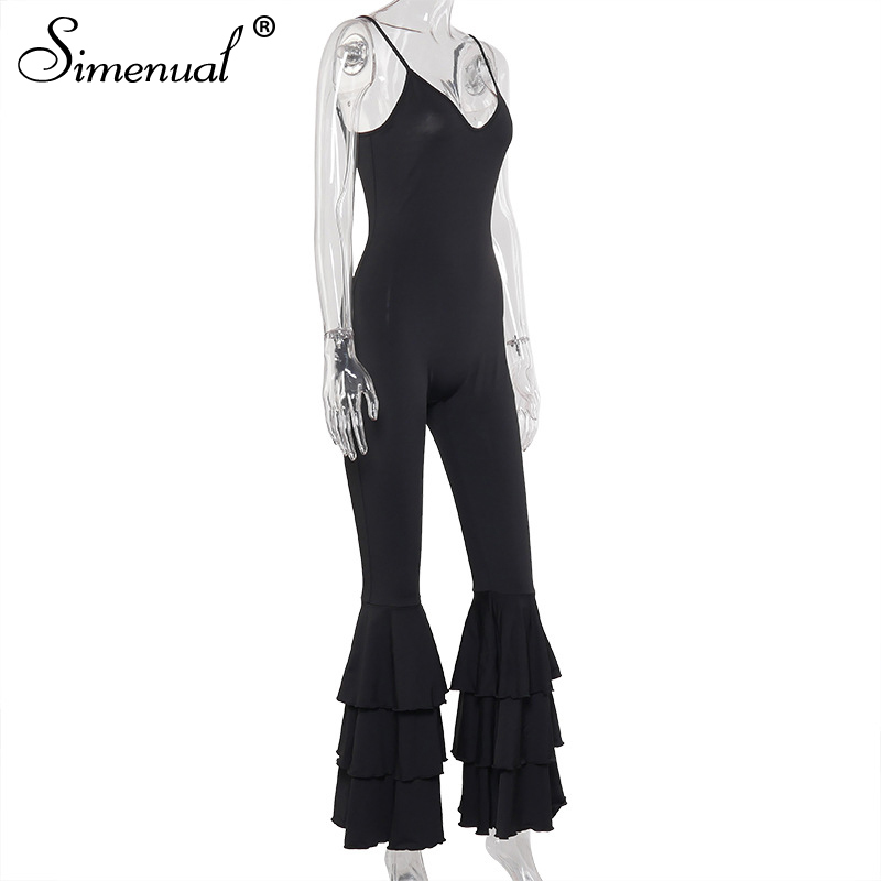 Simenual V Neck Bodycon Flare Pants Rompers Womens Jumpsuit Sleeveless 2020 Summer Fashion Casual Workout Solid Jumpsuits Strap T200607