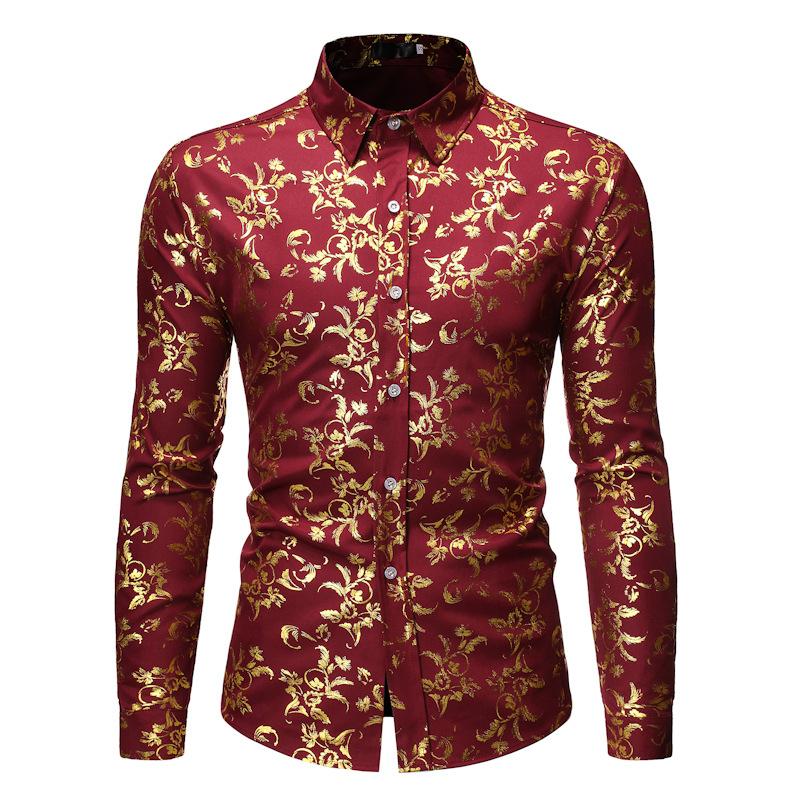 Men' Gold Floral Bronzing Luxury Design Wedding Shirt Slim Fit Long Sleeve Button Down Party Club Shirt Male Chemise Homme XL, White
Men' Gold Floral Bronzing Luxury Design Wedding Shirt Slim Fit Long Sleeve Button Down Party Club Shirt Male Chemise Homme XL, White