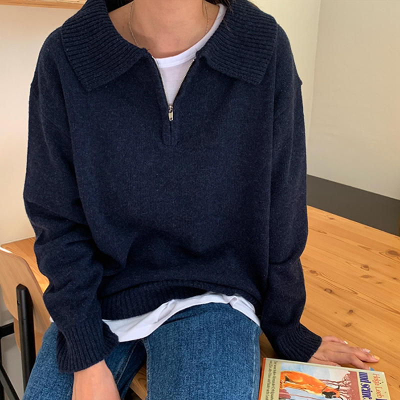 Colorfaith New Autumn Winter Women Sweaters Turn-Down Collar Pullovers Zipper Knitted Korean Elegant Wild Lady Tops SW9142 201111wtt