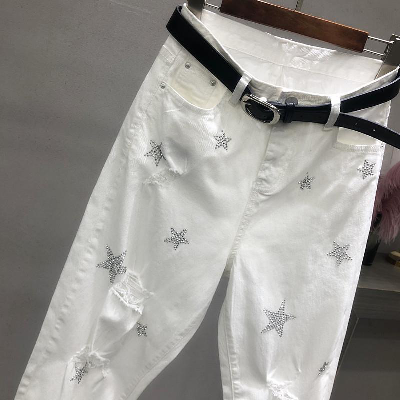 Spring Autumn Korea Fashion Women White Jeans High Waist Vintage Hole Loose Denim Pants Casual Ankle-length Harem Pants LJ201012