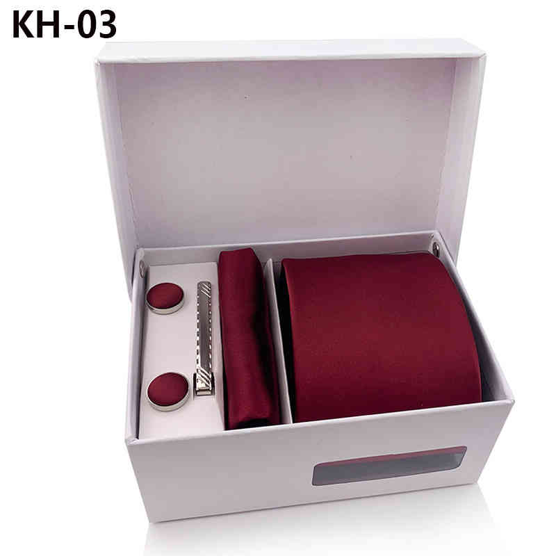 Necktie Scarf Corbata 2021 Plain Men's Tie Gift Box 6-piece Pocket Collar Clip Cuffs