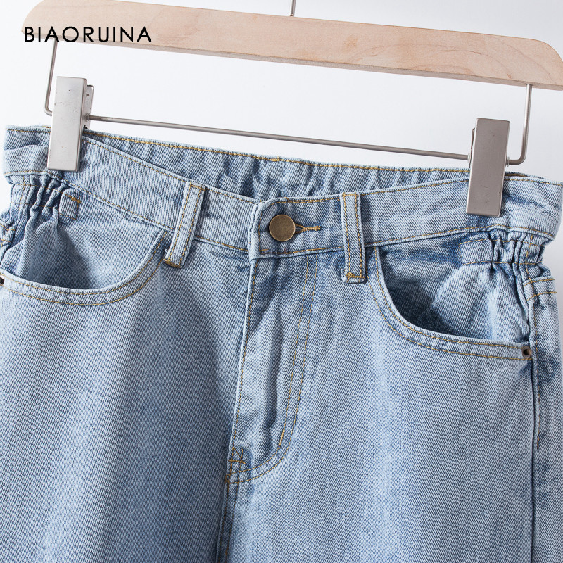 BIAORUINA Women's Washing Light Blue Bleached Jeans Female Fashion High Waist Straight Jeans Ladies Casual Streetwear Jeans 201105